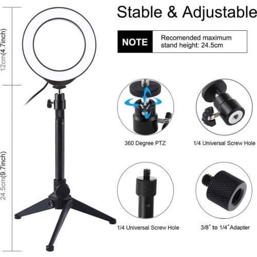 Photo LED Selfie Ring Fill Light 6.2inch Dimmable Camera Phone 26CM Ring Lamp With Stand Tripod For Makeup Video Live Studio