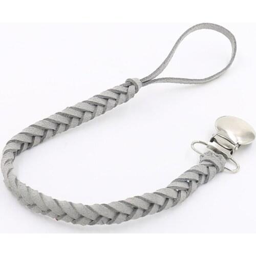 Baby Leather Pacifier Clips Chain Infant Dummy Clip Knitted Braided Nipple Holder Children Soother Fabric Ribbon NBB0316