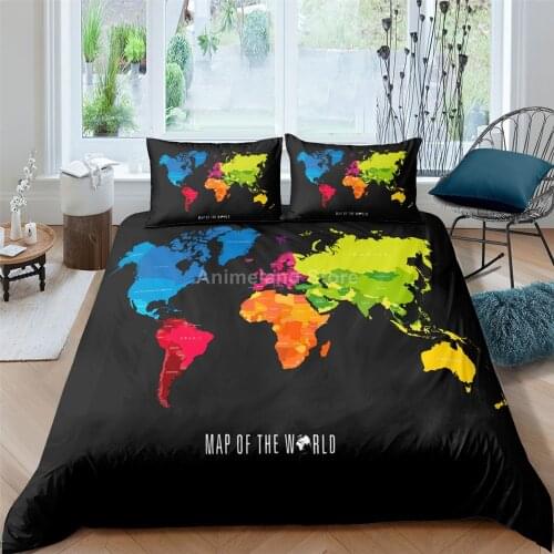 Colorful World Map Bedding Set 3d Fashion Bed Linen Quilt Duvet Cover Sets Home Textile Decor Twin Single Queen King Size Cool