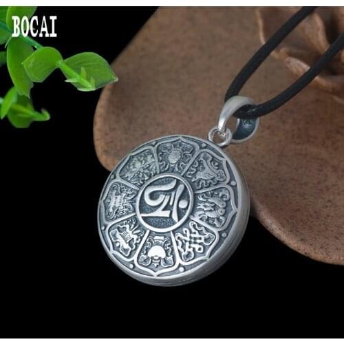 New Nine Palace Gossip S925 Sterling Silver Pendant Men and Women 12 Zodiac Pendant Thai Silver Buddha Door Eight Treasures