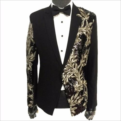 M-3xl New Men Clothing Sequins Suit Dress Stage Nightclub Party Host Singer Jacket Guest Costumes Dancer Outfit Slim Blazer Coat