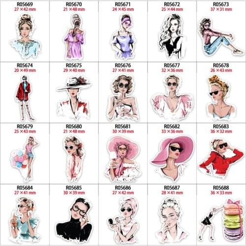 New Acrylic Flatback Planar Resin Lady Women Character Printed 10pcs/lot for Hair Bows DIY Craft Supplies R0567 R0568