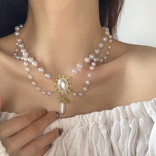 New sweet pearl baroque retro palace style noble lady necklace flower wedding tea chain collarbone