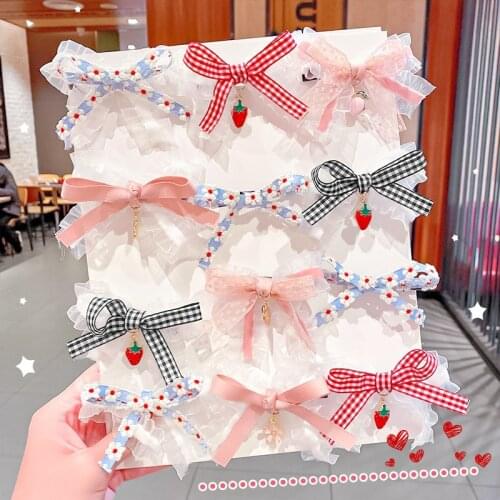 Korean Girl Bows Hair Clips Flower Plaid Hairpins Sweet Fruit Princess Hair Accessories Cute Lace Headwear Jewelry 2Pcs/Set