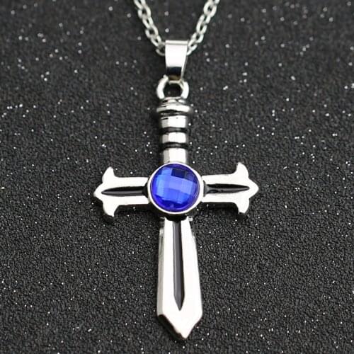 Fairy Tail Necklace Gray Fullbuster Cross Blue Crystal Silver Color Pendant Anime Fashion Jewelry For Men And Women Wholesale