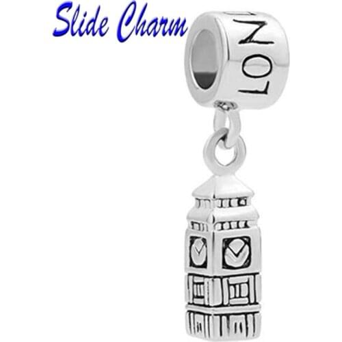 Slide charm New Fashion Jewelry Londons famous clock tower building amulet pendant charm bead fit Pandora braceletFree shippin