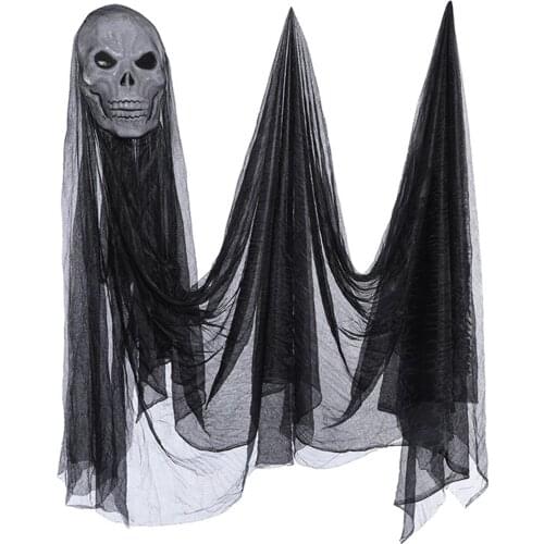 Halloween Hanging Ghost Decoration Creepy Voice-activated Glowing Skull With Flying Gauze