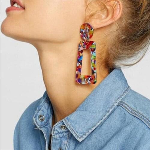 Hollow Trapezoid Shape Boho Drop Earrings for Women Colorful Acrylic Hot Sale 2020 New Statement Earrings ET1041