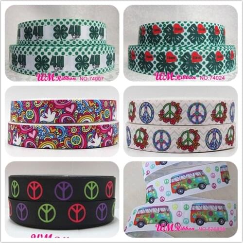 Q&N ribbon 7/8inch 22mm peace health autism awareness printed grosgrain ribbon 50yds/roll free shipping for hair bow headband
