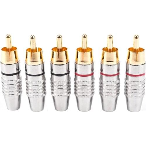 RCA Male Plug Adapter, o Phono Gold Plated Solder Connector,Hi End - 6-Pack,silver