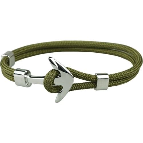 Silver ArmyGreen Anchor Bracelet Rope Chain Necklace Bracelet for Women Men Navy Style Gifts