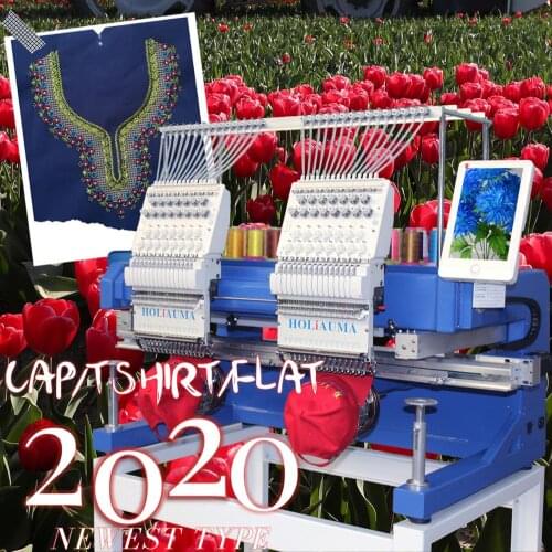 China 10 years service ! Servo Motor DAHAO Computer Software Two Head Flat Hat Embroidery Machine Apparel Machinery 15 Color