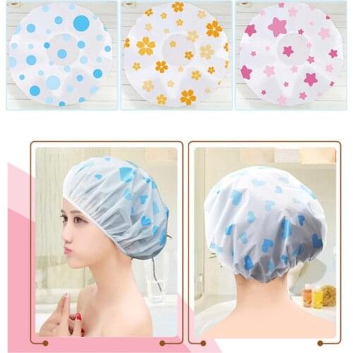 Women Cartoon Heart Lip Flower Print Waterproof Elastic Bathing Hat Shower Cap