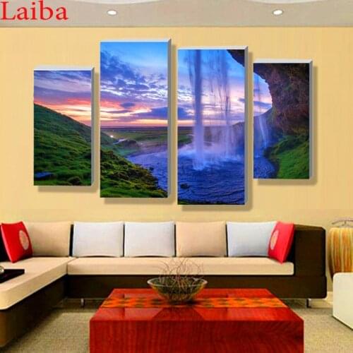 Modern waterfall definition pictures diamond mosaic 5d diamond painting full square round drill Picture of Rhinestone 4 pcs set