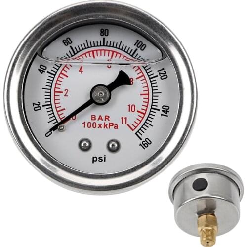Fuel Pressure Gauge Meter Universal Liquid for Auto Tester Monitoring System Liquid 0-160 psi 1/8 NPT Oil Press Gauge