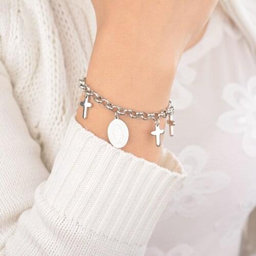 UZone Luxury Religious Christian Amulet Bracelets Stainless Steel Virgin Mary Bracelets Women Gift
