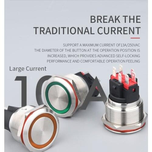 WD25mm High Quality Ring Symbol Style Light 10A large current Metal Button Switch