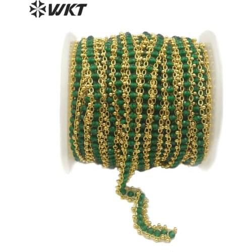 WT-RBC120 WKT Natural Stone Rosary Chain 3mm Green Crystal Beads Brass Rosary Chain 5 Meter For Women Stylish Jewelry Making