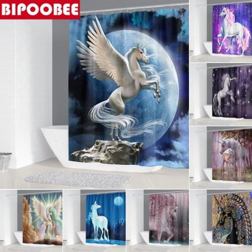 Unicorn Heavenly Horse Printing Shower Curtain Mildew Proof Durable Bathroom Curtains Cartoons Bath Bathtub Screens with Hooks