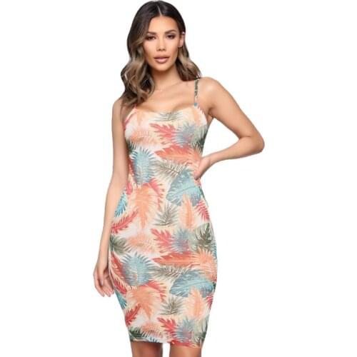 Midi Dress Women New Arrival Summer Printed Sexy Dresses Strap Ling Floral Sling Dress Women Lady Elegant