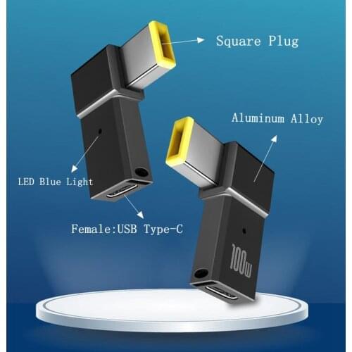 100W USB Type C Female to Square Plug Converter USB-C Fast Charging Plug Laptop Dc Power Adapter Connector for Lenovo Thinkpad