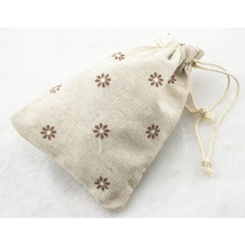 10x14cm Brown Flower Vintage Cotton Burlap Jute Favour Candy Gift Bags Wedding Party Pouches