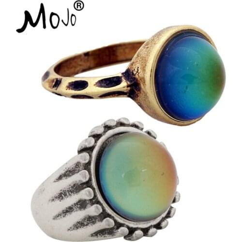 2PCS Vintage Bohemia Retro Color Change Mood Ring Emotion Feeling Changeable Ring Temperature Control Ring for Women RG002-RS043