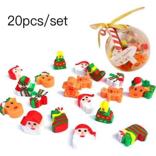 20/40 PCS Christmas gift Santa Snowman Eraser with Transparent Packaging Ball Pencil Writing Eraser Stationery Gift For Kids 4