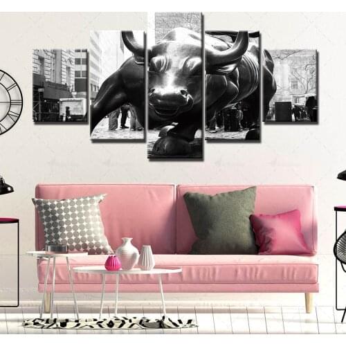 Modular Hd Prints Cattle Pictures Statue Painting Home Decoration Canvas Animal Poster Wall Artwork For 5 Set Living Room Frame