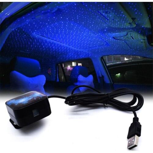 5V USB Car Interior Ambient Lamp Blue Roof Star Light Starry Rotatation + Remote Control