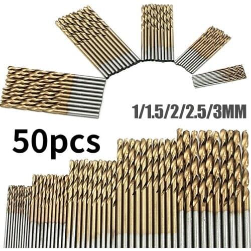 50pcsTwist drill set 1-3mm titanium plated twist drill high speed steel HSS titanium plated twist drill twist drill