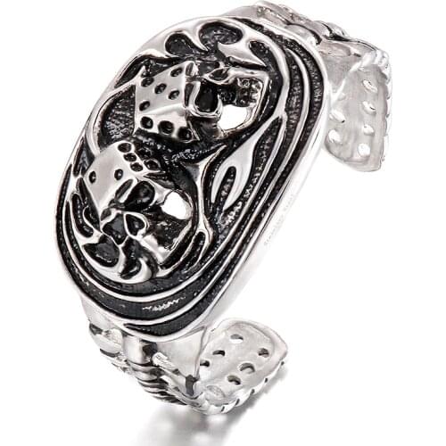 80g 39*66mm Size Personality Punk Stainless Steel Jewelry Domineering Skull Titanium Steel Mens Open Cuff Bangle Bracelet