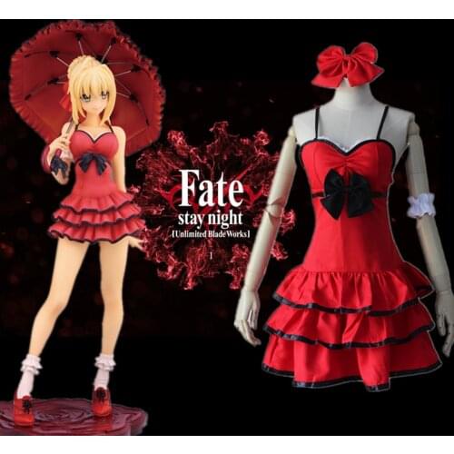Anime Fate cosplay saber cos summer red dress Daily service girls Party dress (headdress+dress)
