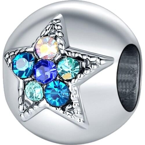 1Pcs New Cute Blue Stars Pendant DIY Beads Suitable for Original Pandora Charm Bracelet Ladies Jewelry Making Gifts