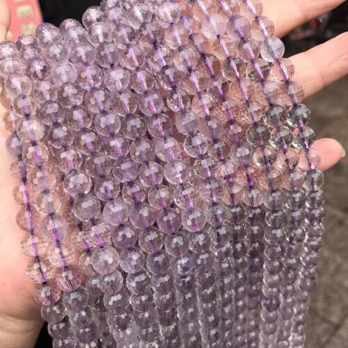 8/10/12mm Faceted Natural Light Amethysts Stone Beads DIY Bracelet Round Loose Lavender Amethysts Beads For Jewelry Making 15