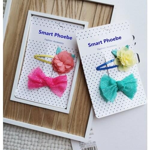 Boutique ins 10Sets Fashion Cute Glitter Mesh Bow Snap Clips Chiffon Floral Bowknot Barrettes Princess Headware Hair Accessories