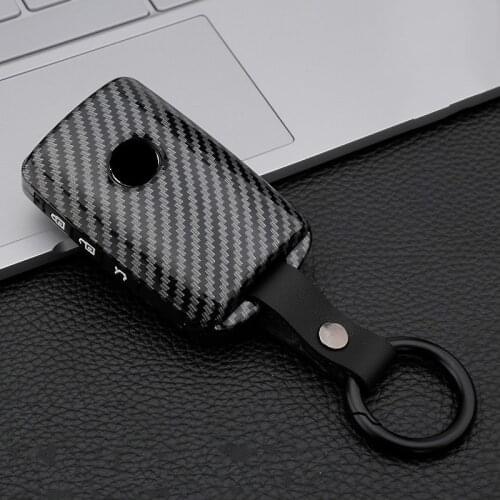 Carbon Fiber ABS Car Key Cover Case For Mazda 3 Alexa CX4 CX5 CX8 3/4 Button Smart Remote Fob Protector Cover Keychain Bag