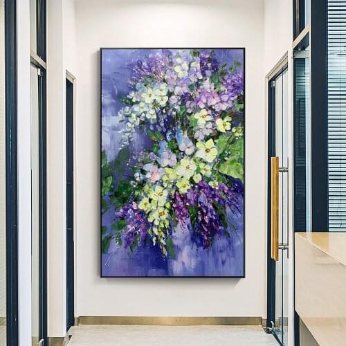 Pure Hand-Painted Oil Painting Abstract Flower Painting Orchid Decor Painting Purple Floral Large Restaurant Dining Room Mural