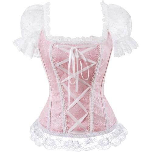 Floral overbust corset vest bustier corset tops for women with sleeves lace up brocade shoulder strap corselet plus size sexy