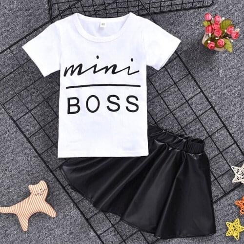 Kids' wear girl clothes letter printed short-sleeved T-shirt sweatshirt+Half body skirt two-piece set 1-4y baby quality clothing