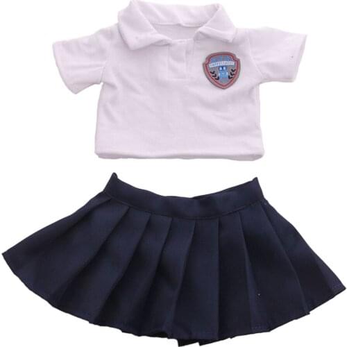18 Inch Doll Accessory Pleated Dress with T-shirt Uniform Set, Handmade