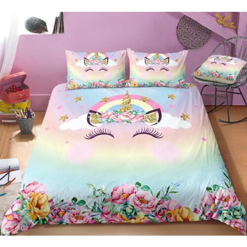3D Digital Print Bedding Set Pink Colorful Clouds Rinbow Sweet Cute Fashion For Girls Baby 2/3 pcs Cystom Bed Comforters