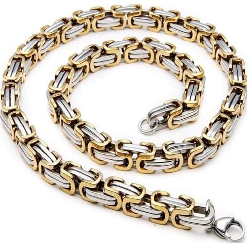 4MM 6MM 8MM Wide Square Byzantine Necklace Chunky Pendants Men Gold Stainless Steel Solid Metal Curb Cuban Link Chain Gifts DIY