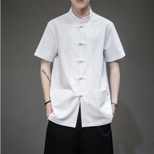 Summer 2021 Cotton Linen Top Traditional Chinese Clothing For Men Vintage Shirts Madarin Collar Tang Suit Kung Fu Clothes 30276