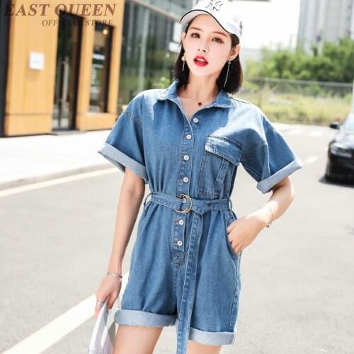 Summer Short Jean Jumpsuit For Ladies High Waist Wide Leg Jumpsuit 2019 Button Belt Loose Shorts Denim Women Dungarees AA4904