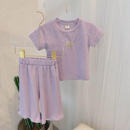 Girls' Summer Clothes Suit Short Sleeve Top+ Wide Leg Pants Casual Two Piece Set Baby Girl Clothing Sets 1.2.3.4.5.6 Years