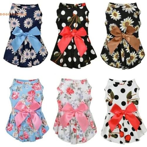 Cute Bow Tie Dog Princess Dress Summer Pet Clothes Floral Puppy Birthday Party Dresses Bow-Knot Tutu Skirt Girl Cat Outfits