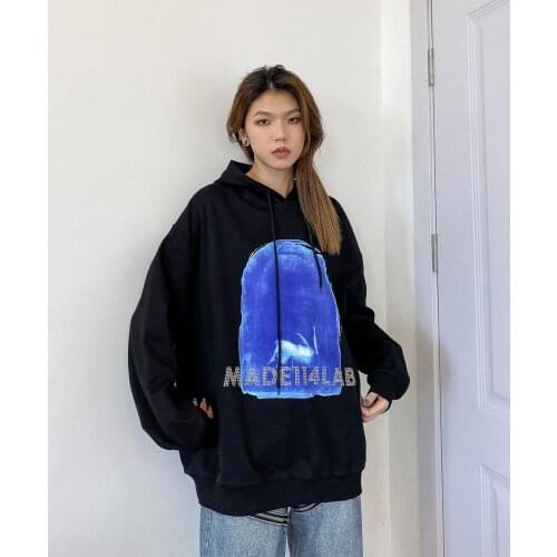 Street BF hot diamond sweatshirts mens and womens oversize personalized retro loose Hoodies