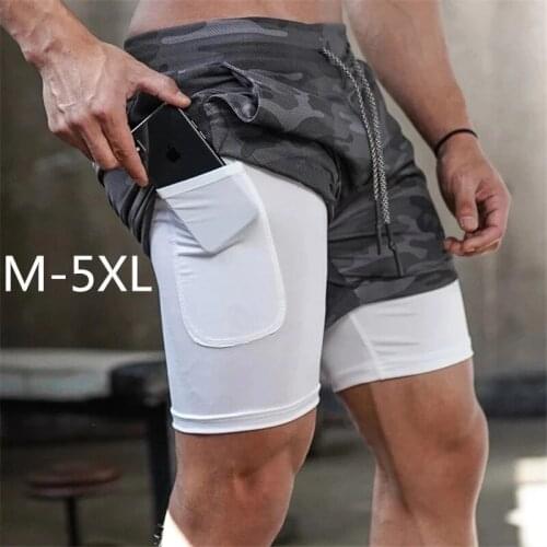 2021 Running Shorts Men Training Double-deck Shorts Jogging Fitness Shorts Quick Dry Men Shorts Sport Gym Short Pants Sweatpan