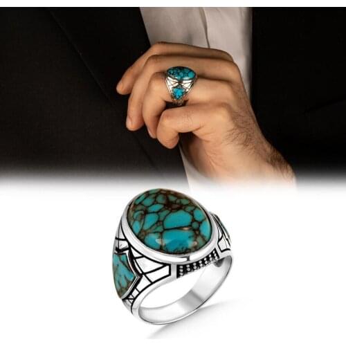 Shield Model Oval Turquoise Gemstone Men Ring 925 Sterling Silver Handmade Men Silver Jewelery Warrior Acessories
